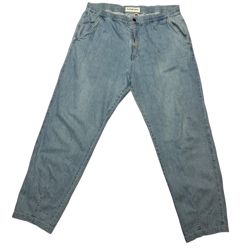 Universal Works Taper Skater Denim Pants Mens 34 Light Wash Drawstring